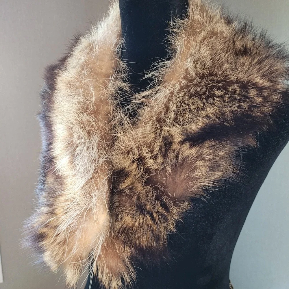 Vintage Genuine Fox Fur Collar Stole Silky‎ Soft Warm Brown Quilted 32